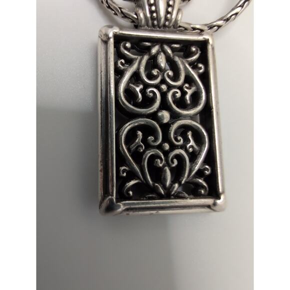 Brighton Rectangular Scroll Pendant Necklace 18 Inch Silver Tone - Picture 5 of 6